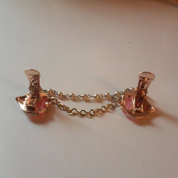Sweater Shirt Clips Gold Pearls Peach Stones Perfect Unused - Picture 5 of 6